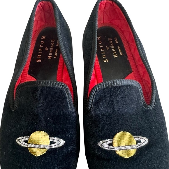 Shipton & Heneage Velvet Smoking Slippers Saturn Embroidered UK 6 main image 6